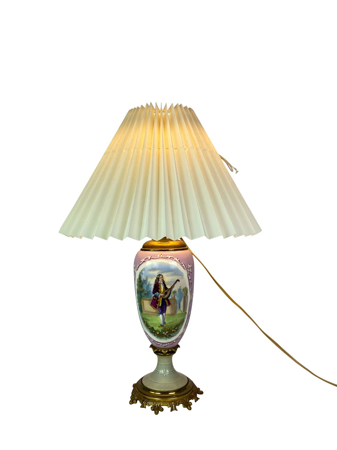 nyse køleskab harmonisk Bordlampe af porcelæn med motiv og bronze fra omkring 1920erne. * 5000m2  udstill - Osted Antik & Design